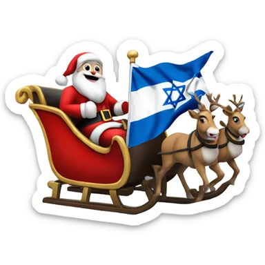 Santa Claus on his sleigh with a ln Israeli flag  sticker