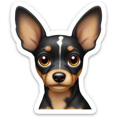 Toy terrier, dark merle color (black, caramel and great color, grey are spots) with big ears sticker