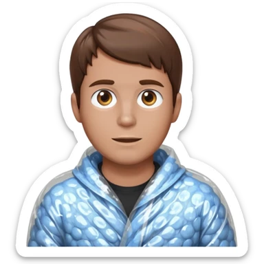 Brown haired man wrapped in bubble wrap sticker