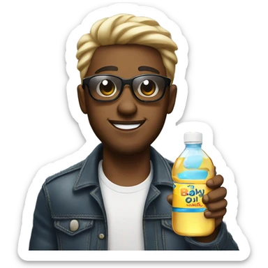 cool guy with sunglassesj holding a bottle of baby oil sticker