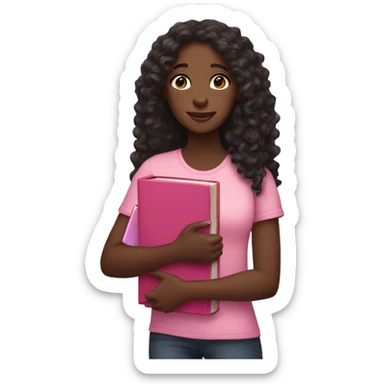 Black girl with long curly hair holding a pink bible in her right arm sticker