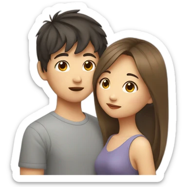 Asian boy kissing girl with light brown hair  sticker