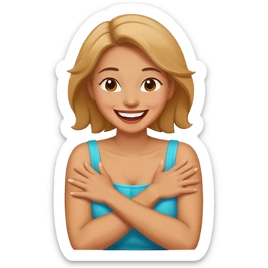 Woman with arms crossed over neck laughing sticker