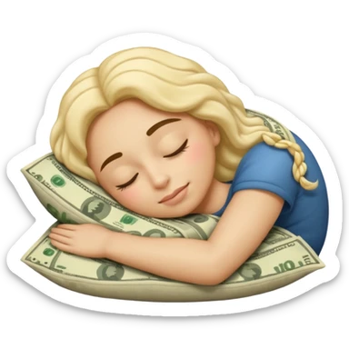 IOS style emoji of a face sleeping on a pillow of money sticker