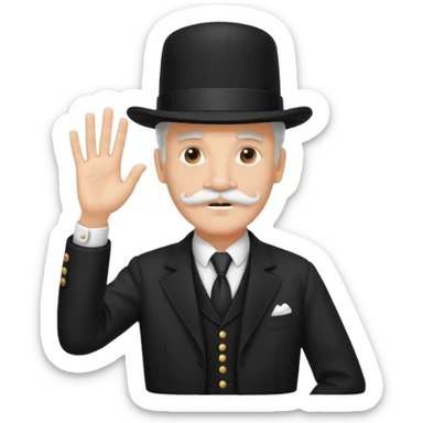 very big white moustachhe and typical 1900 black elegant clothes and hat . politician pose uses hands to speak sticker
