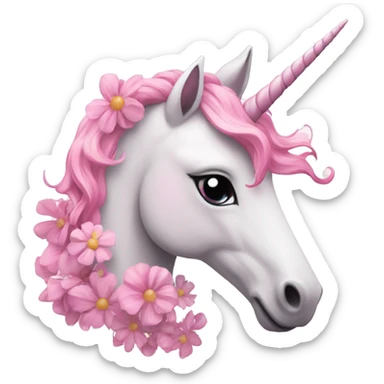 Pink unicorn with flowers on a white cloud  sticker