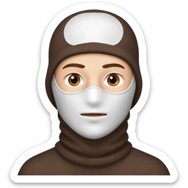 head of a guy with brown eyes wearing a white balaclava without a mouth sticker
