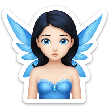 Flying blue fairy with black hair and blue eyes sticker
