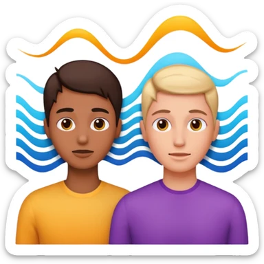 two people listening to a sound sticker