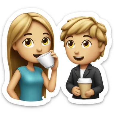 Boy and girl talking on the phone having a coffee ￼ sticker