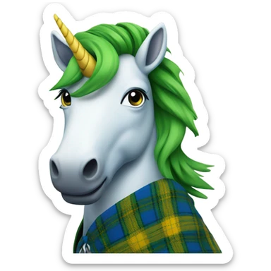 Scottish Unicorn wearing a green, blue, and yellow tartan kilt  sticker