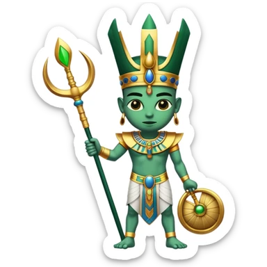 Ancient Egyptian god Osiris with green skin, Atef crown, and holding crook and flail sticker