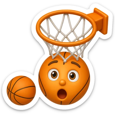 Change the perspective to be from the top of the key, with the basketball about a foot off the rim, in the style of apple emojis, keep the background transparent. sticker