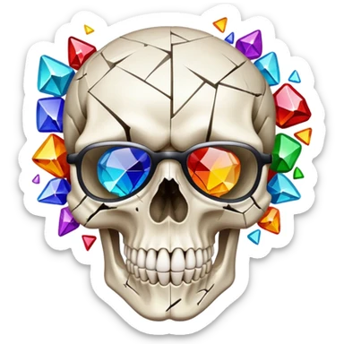 a skull with colorful mosaic glasses, head bursting sticker
