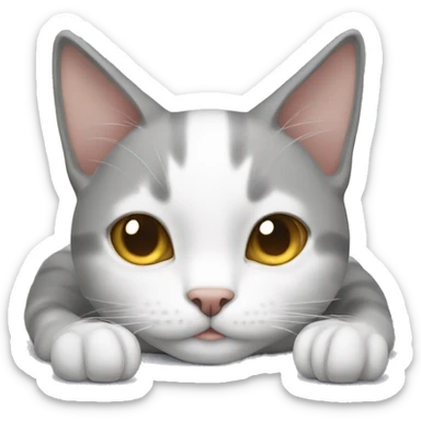 A gray-white cat is lying on its back sticker