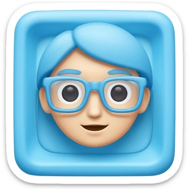 A 3D cartoon sky-blue square spectacle, slightly thick frame, glossy surface, minimal plain background, Memoji-style. sticker
