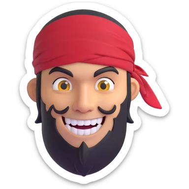 pirate with a smirk, red bandana, gold tooth, sly expression, 3d emoji style sticker