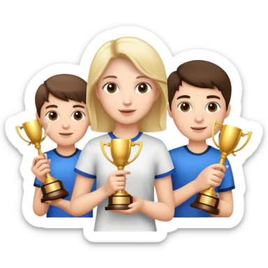One girl with two boys and trophies  sticker