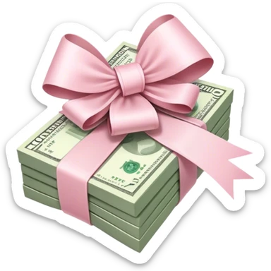 stack of flying money wrapped ina light pink bow sticker
