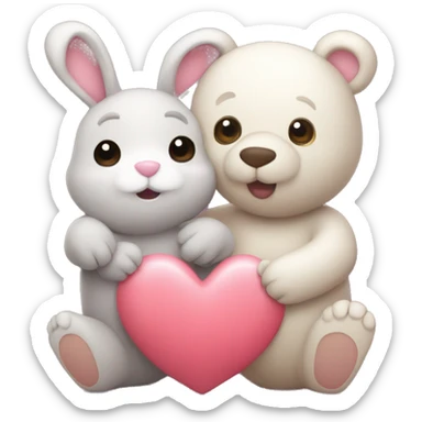 Bunny and bear cuddle love hearts sticker