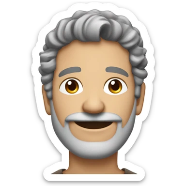 Older attractive man with mediumlong pepper grey brown hair tucked behind his ears & a little bit curly with a five o clock shadow beard smiling sticker