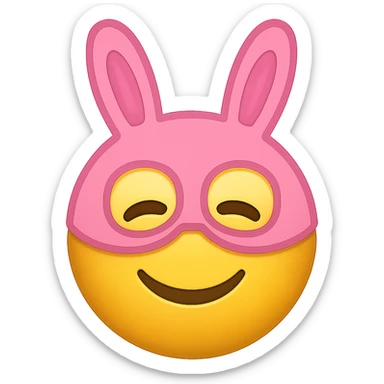 yellow face with pink bunny mask emoji, digital illustration sticker