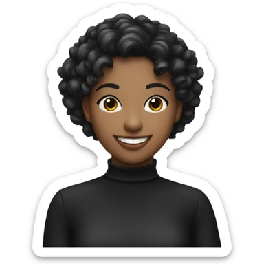 smiling girl in black gloves short curry haircut sticker