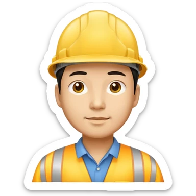 Man of Chinese appearance wearing a yellow construction hat sticker