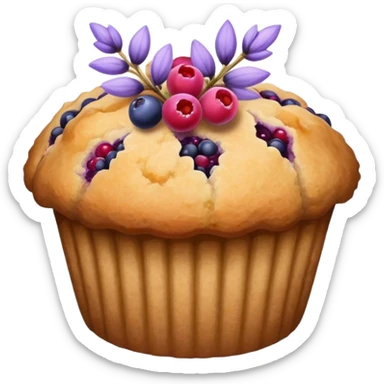 Lavender flower sprig muffin with berries and crystallized sugar sticker