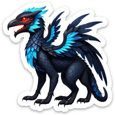 Black Dark Exotic Tropical Beaked Feathery Nocturnal Neon-glowing Abyssal Nightly Abyss-Cat-Gryphon-Salandit-Silvally-akémon Creature (full body) sticker