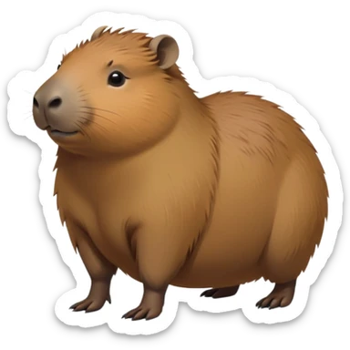 cinematic-capybara-realistic-full-body-on-all-fours-emoji,-plump-and-relaxed-body-soaking-in-the-warm-sun,-short-brown-fur-slightly-ruffled,-head-tilted-dramatically,-calm-expressive-eyes-exuding-serene-wisdom,-simplified-yet-realistic sticker
