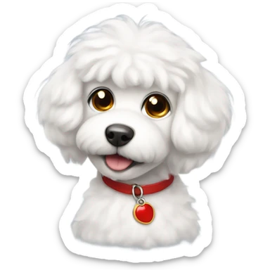 White fluffy dog with red collar and big eyes that look a little human sticker