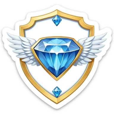 Gold shield with white wings, a big blue diamond in the center and VIP label sticker