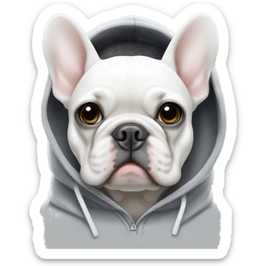 White and grey French bulldog wearing a hoodie sticker