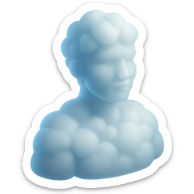 person looking straight, made entirely of white fluffy convex clouds, shoulder up, matte glass style, clouds with slight transparency sticker