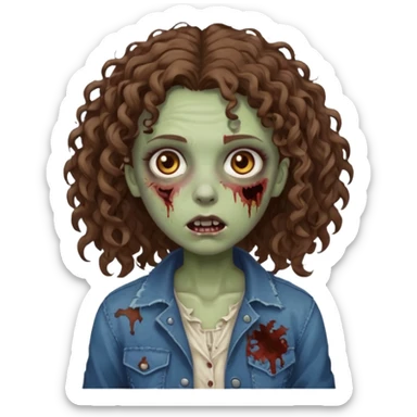 zombie girl with curly brown hair and brown eyes sticker