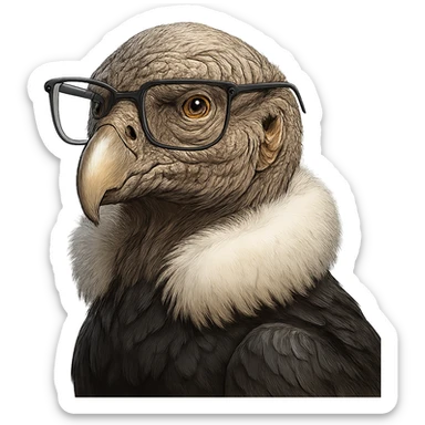 a condor wearing intelligent glasses, detailed, expressive, confident and wise expression sticker