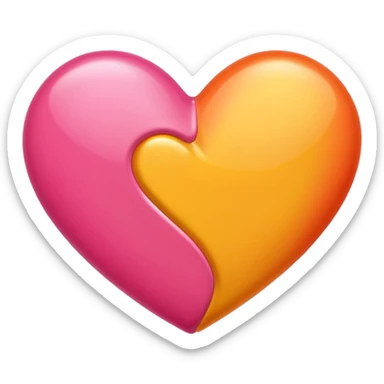 red-orange, yellow and bubblegum pink flaming heart, iPhone emoji style, transparent background, with shine sticker