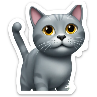 Gray cat made of Chrome looking up into a christmas tree very happy sticker