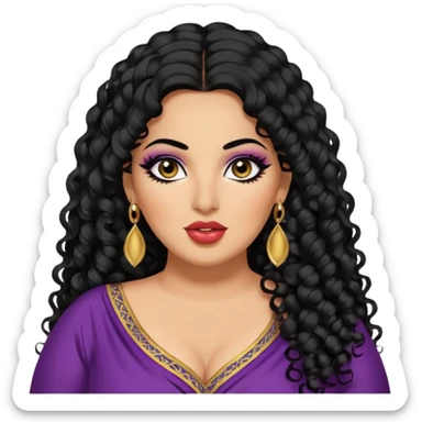 big plus size, arab, long black curly hair, baddie,pretty, makeup, lipgloss, black eyeliner, dupatta
 sticker
