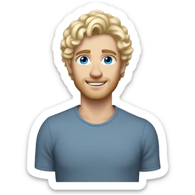 short curl blonde 30yo man blue eyed pale skin raised hand sticker