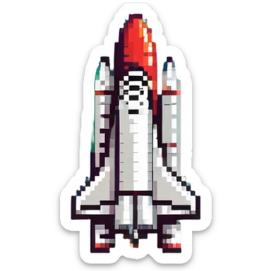 green red gradient color rocket, space shuttle with flame trail sticker