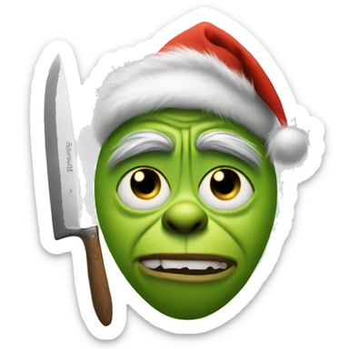 Emoji with a knife dressed as the grinch  sticker