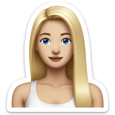 beautiful woman, long straight blonde hair, blue eyes, white tank top sticker