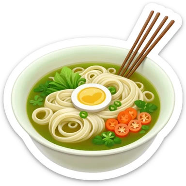 create khmer noodle emoji with green broth and white noodle with vegetable with chabstick sticker