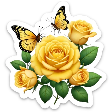 Yellow rose surrounded by butterflies sticker