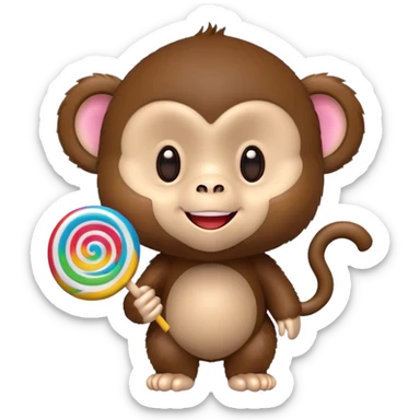 Monchichi monkey toy holding a colorful lollipop sticker