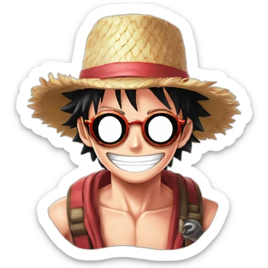Fire emoji with a Monkey D Luffy straw hat & do Doflamingo glasses sticker