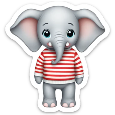 Baby elephant wearing red and white stripe sweater sticker