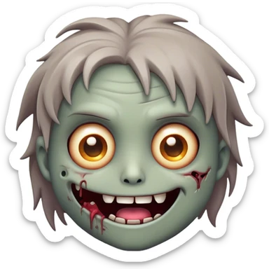 Cinematic Cute Zombie Portrait Emoji, with a delightfully quirky, slightly disheveled face in muted ashen hues, featuring quirky bright eyes and a playful, stitched-together smile, simplified yet irresistibly charming, highly detailed with a soft glowing outline that captures the adorable, offbeat spirit of a zombie who’s more cute than creepy! sticker